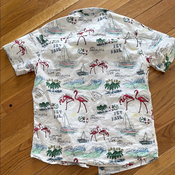 Reverse Threads Men M Button Down Flamingo Malibu Beach Tropical Sailboat Shirt - Picture 5 of 7